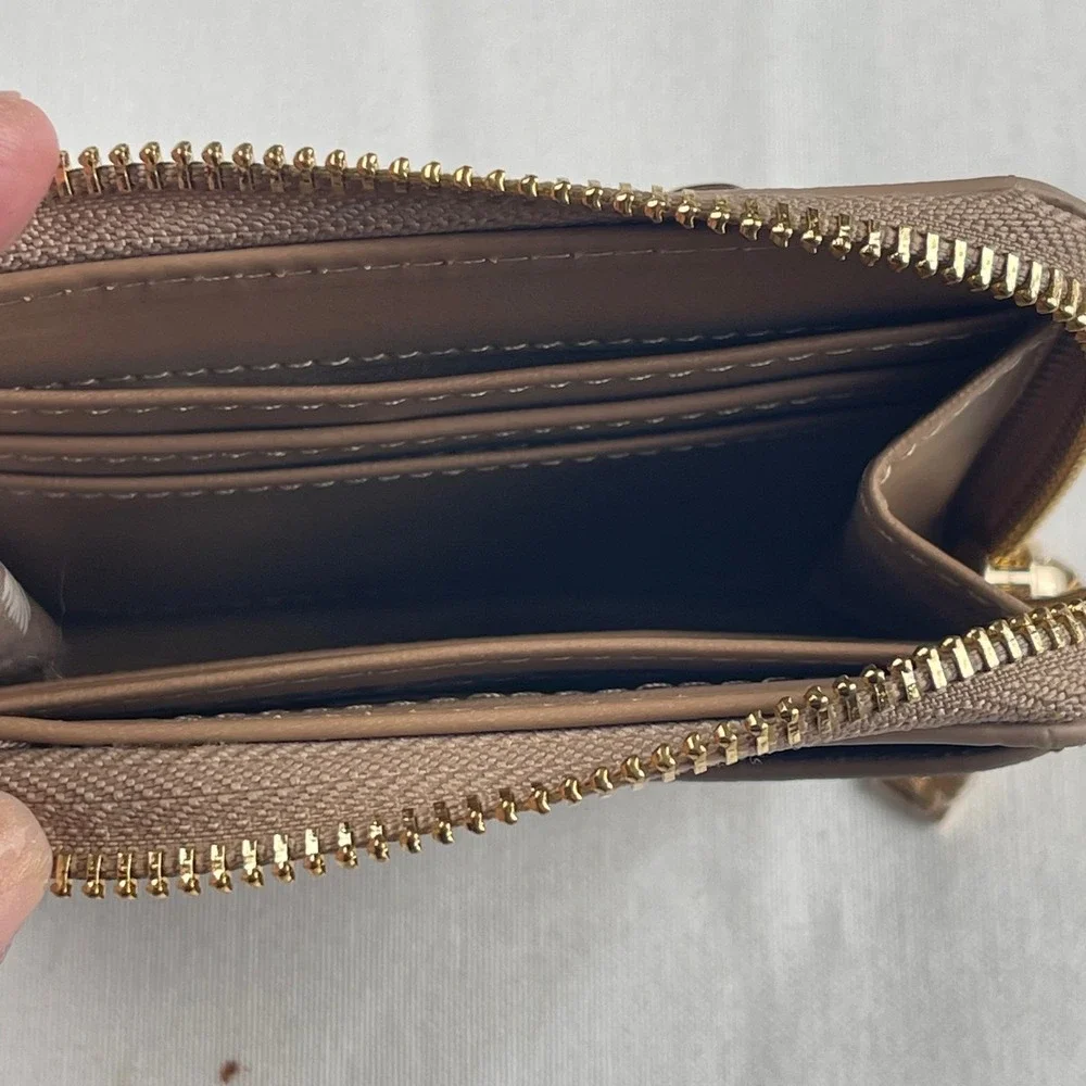 Anne Klein Wallet Taupe Gold Zip‎ Around Card Holder Small Purse